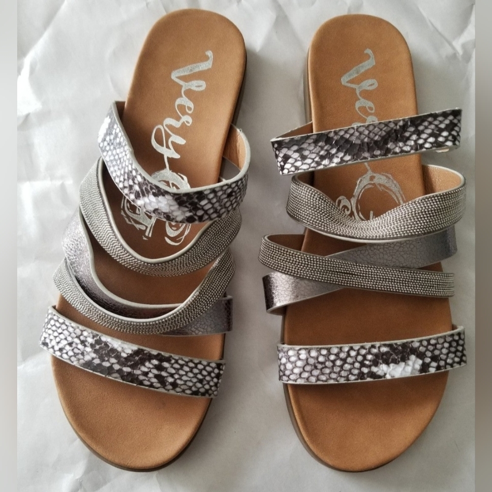 Very G Roya Silver Snake Sandals Women Size 7.5